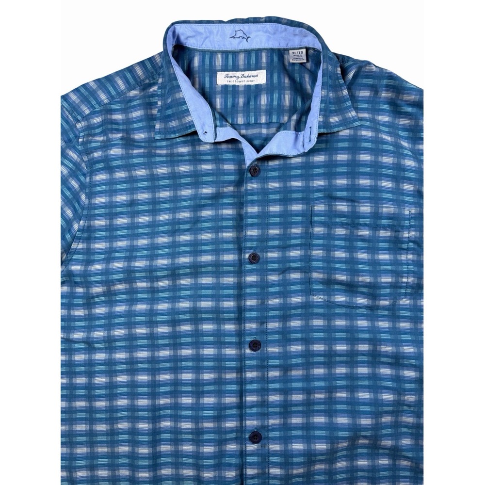 Tommy Bahama Coconut Point IslandZone Shirt Mens XL Blue Plaid Tencel Golf